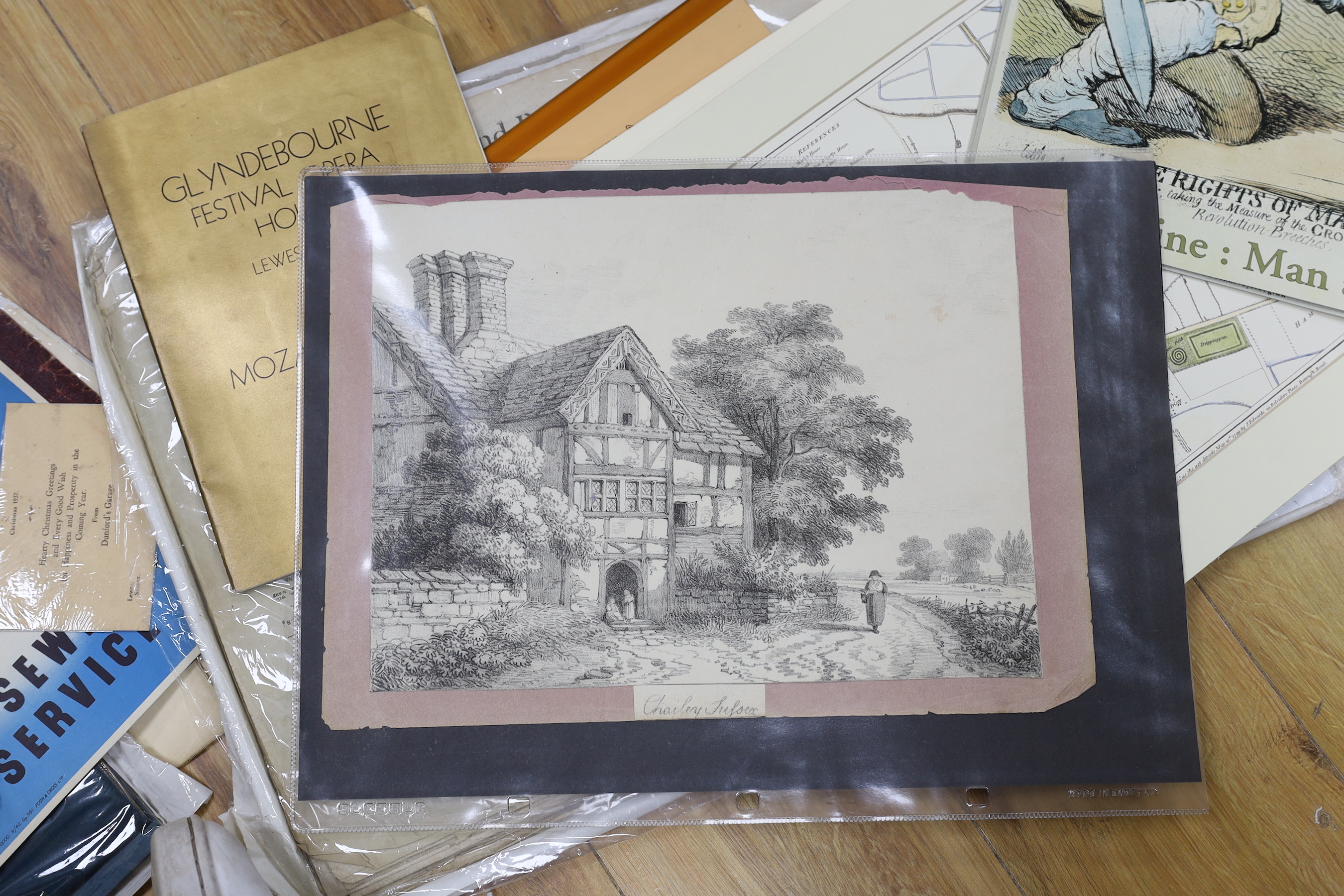 A collection Sussex and mainly Lewes related documents including; a copy of the Lewis and Brighthelmstone Pacquet newspaper, 1789, the Sussex weekly advertiser, 1822, etc, 19th and early 20th century, documents relating